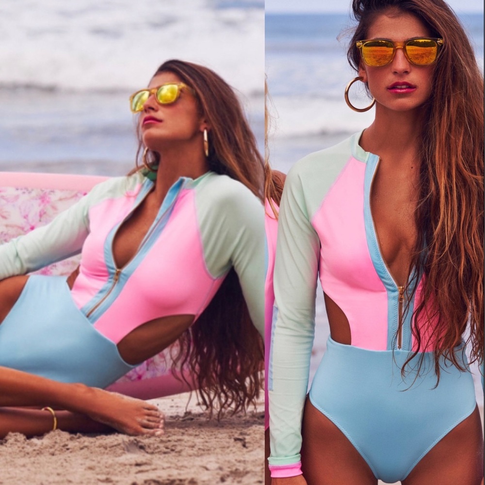 LOVESHACKFANCY x Hurley One Piece Colorblock Swimsuit Rashguard NEW